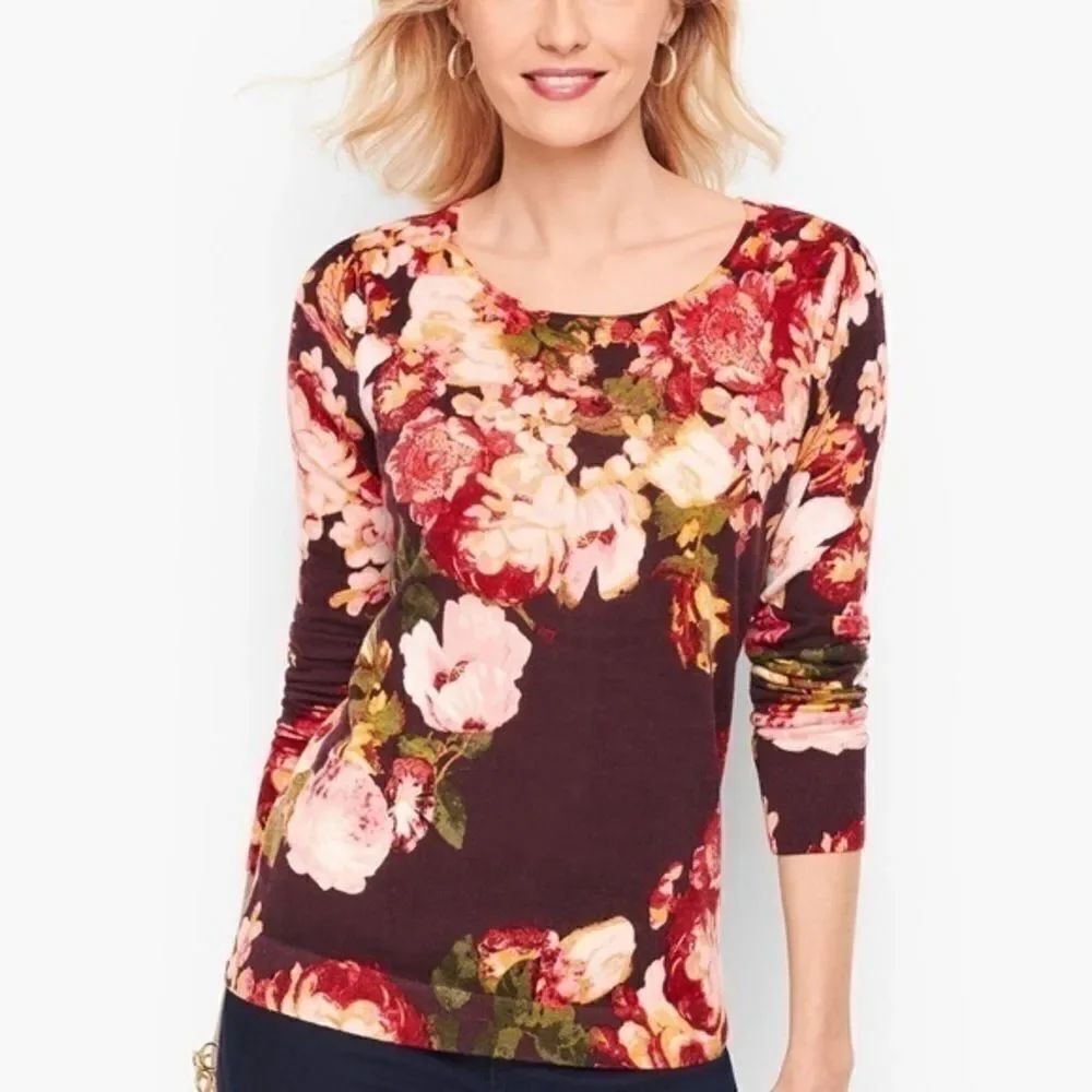 Talbots GATHERED SHOULDER MERINO SWEATER - FLORAL size XLP
